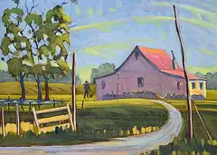Michael Pisko, Farmhouse, Mountain View, 1958, oil on wood board