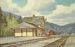 Thomas Keith Roberts, Port Moody Station, oil on wood board