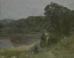 William Goodridge Roberts, Lake, Dark Day, 1965, oil on wood board