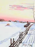 Allen Sapp, Untitled - Collecting Wood, acrylic on canvas