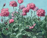 Margaret Shelton, Peony Poppies, 1971, oil on wood board