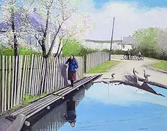 Peter Shostak, Let's Wait Until Baba Gets Across, 2009, oil on canvas