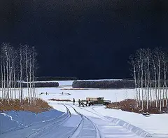 Peter Shostak, Shouldn't Take Us Long to Clean the Rink, oil on canvas