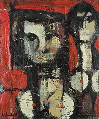Herbert Johannes Joseph Siebner, Sisters of an Unknown Tribe, 1973, mixed media on board