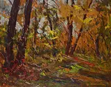 William Lewy Leroy Stevenson, Autumn Woods, oil on wood board