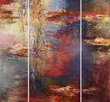 Ernestine Tahedl, Fuga Romantica [Triptych], acrylic on wood board