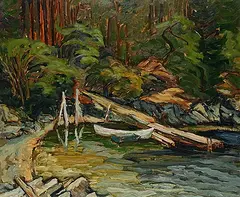 Frank Vervoort, Forest and Shore, Salt Spring Island, 1972, oil on wood board