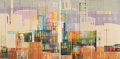 Verna Vogel, Stream [Diptych], 2012, acrylic and mixed media on stitched canvas