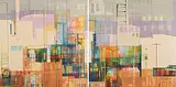 Verna Vogel, Stream [Diptych], 2012, acrylic and mixed media on stitched canvas