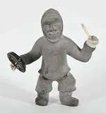 Lucas Aaluk, Untitled - Bang the Drum; Drum Dancer, bone and stone carving