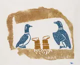Davidialuk Alasua Amittu, Legend of Two Loons Opening a Blind Man's Eyes #14/30, 1973, colour stonecut on paper