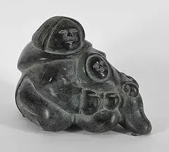 Mathew Aqigaaq, Untitled - Mother and Child I, grey stone carving