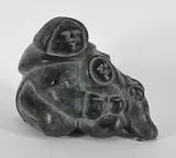 Mathew Aqigaaq, Untitled - Mother and Child I, grey stone carving