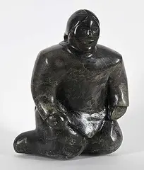 Mathew Aqigaaq, Untitled - Seated Woman, grey stone carving