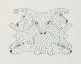 Kenojuak Ashevak, Muskox and Bears #5/50, 1976, colour etching on paper