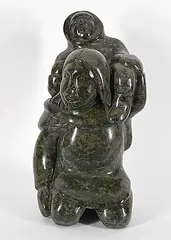 Kaka Ashoona, Untitled - Mother and Child II, green stone carving