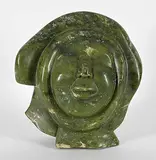 Kaka Ashoona, Untitled - Hooded Wife Smiling, green stone carving