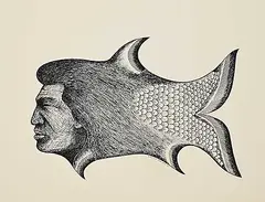Kenneth Benjamin Chee Chee, Spirit Fish, 1973, ink on paper