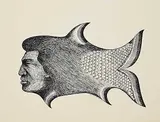 Kenneth Benjamin Chee Chee, Spirit Fish, 1973, ink on paper