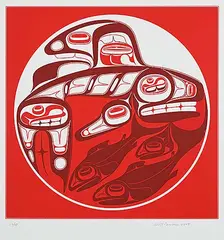 Robert Davidson, Killer Whale and Salmon #39/88, 2009, colour silkscreen on paper