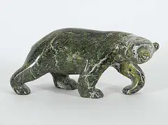 Henry Evaluardjuk, Untitled - Prowling Bear, 1987, green stone carving
