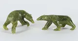 Henry Evaluardjuk, Lot of Two Miniature Bear Sculptures, 1987, green stone carving