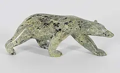 Henry Evaluardjuk, Untitled - Walking Mottled Bear, green stone carving