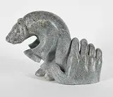Untitled - Hand Holding Muscox by Jonasie Quarqortok Faber, grey stone carving, sold Mar 2026