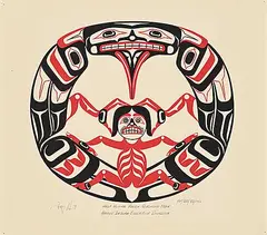 Tony Hunt, Half Human Raven Teaching Man #AP/XIII/XV, 1982, colour silkscreen on paper