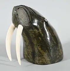 Seepee Ipeelie, Untitled - Surfacing Walrus, 1985, stone and bone carving