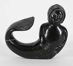 Nuveeya Ipellie, Untitled - Sedna with Carved Hair, 1985, black stone carving