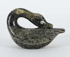 Nuveeya Ipellie, Untitled - Preening Goose, green stone carving
