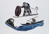 Juanisialu Irqumia, Untitled - Woman at Work, Hunter in Kayak #26/50, 1972, colour stonecut on paper