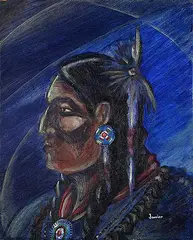 Alex Janvier, Untitled - Profile of a Man, 1953, oil on wood board