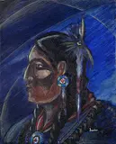 Alex Janvier, Untitled - Profile of a Man, 1953, oil on wood board