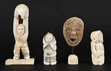Silas Kayakjuak, Lot of Four Small Inuk Sculptures, bone carving