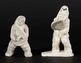 Silas Kayakjuak, Lot of Two Drum Dancers, bone carving