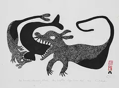 Kiakshuk, Sea Monsters Devouring Whale #7/50, 1961, stonecut on paper