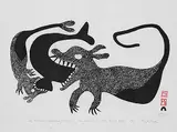 Kiakshuk, Sea Monsters Devouring Whale #7/50, 1961, stonecut on paper