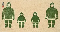 Anna Kingwatsiak, Family Group #38/50, 1970, colour stonecut on paper