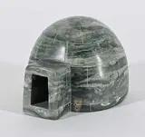 John Kuhoktak, Untitled - Igloo Interior with Man Preparing Meat, stone and mixed media carving