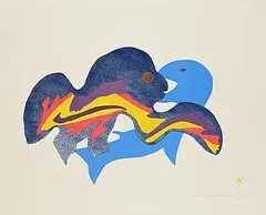 Fish and Qulupitluk #25/50 by Myra Kukiiyaut, 1975, colour stencil on paper, sold Mar 2026