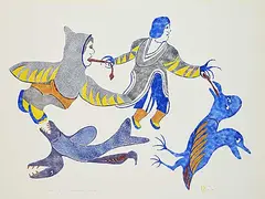 Evil Spirits #39/50 by Myra Kukiiyaut, 1971, colour stonecut and stencil on paper, sold Mar 2026