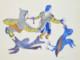 Myra Kukiiyaut, Evil Spirits #39/50, 1971, colour stonecut and stencil on paper