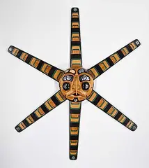 Jacob Lewis, Sun Mask, 1991, painted wood with abalone insets