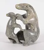 Ryūryūkyo Shinsai, Untitled - Two Bears Playing, grey stone carving