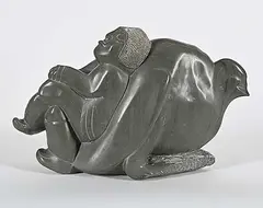 Johnny Meeko Sr, Man and Bird, green stone carving