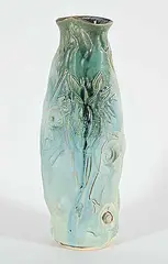 Untitled - In the River of Light Swim Blue Salmon by Dianne Meili, partially glazed ceramic, sold Mar 2026