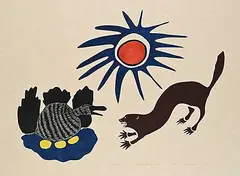 Agnes Nanogak, Weasel at the Nest #4/50, 1979, colour stonecut and stencil on paper