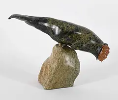 Untitled - Seal Whale Spirit by Bill Nasogaluak, 2010, green stone carving, sold Mar 2026
